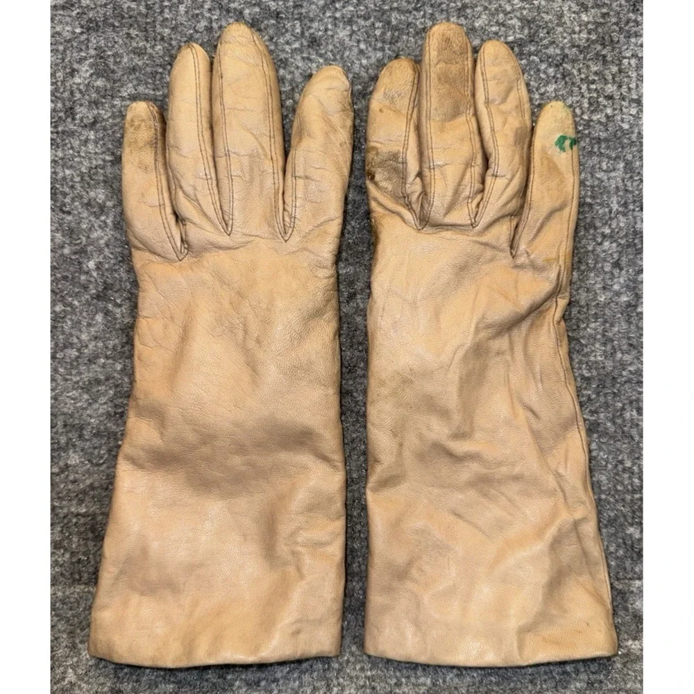 Women's Tan Leather Cashmere Lined Gloves Size 7.5 ARIS